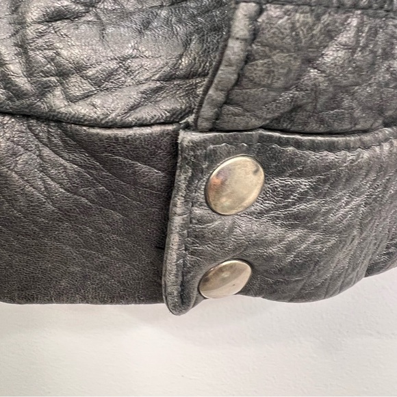 Vtg 80s 90s Perino Ponti Italy black leather black white tweed oversized bomber - Picture 16 of 16